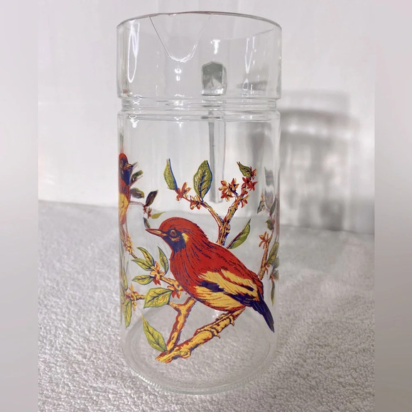 Vintage Luminarc Red Yellow Bird Glass Pitcher - Picture 3 of 13